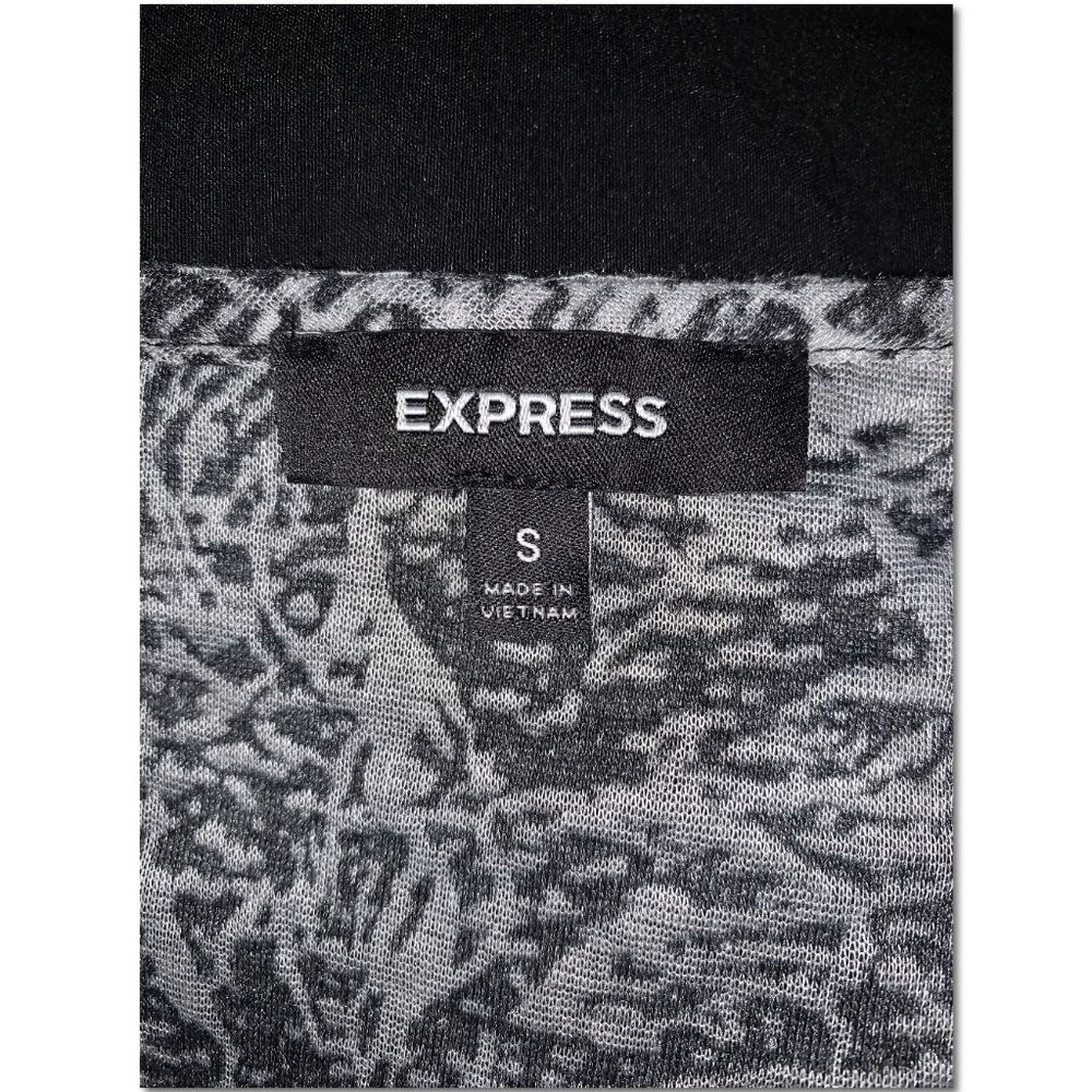 Express Black & Gray Faux Wrap Burnout Body Con Cocktail Dress Size Small EUC - Picture 7 of 8